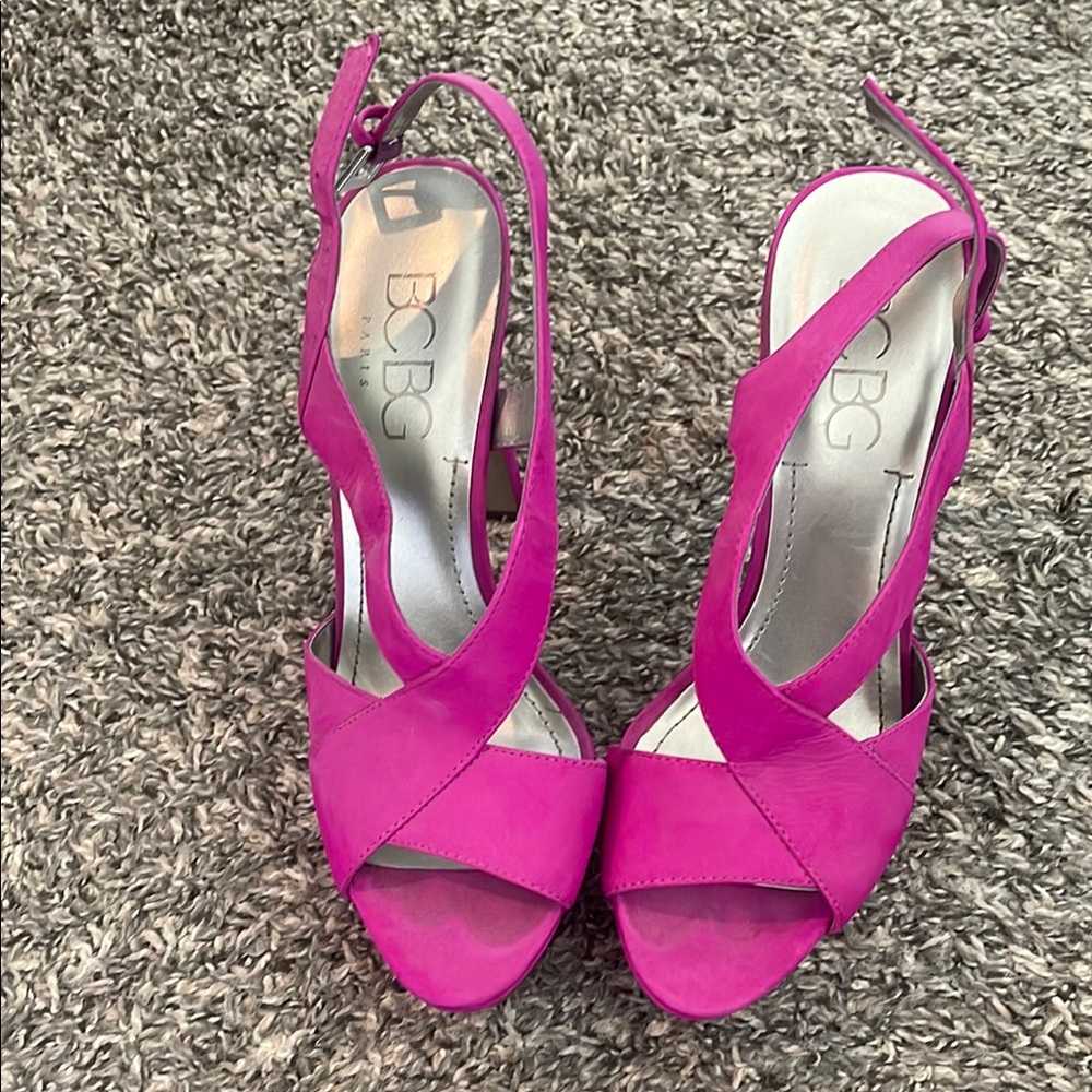 BCBG Fuchsia Cross-Strap Heels